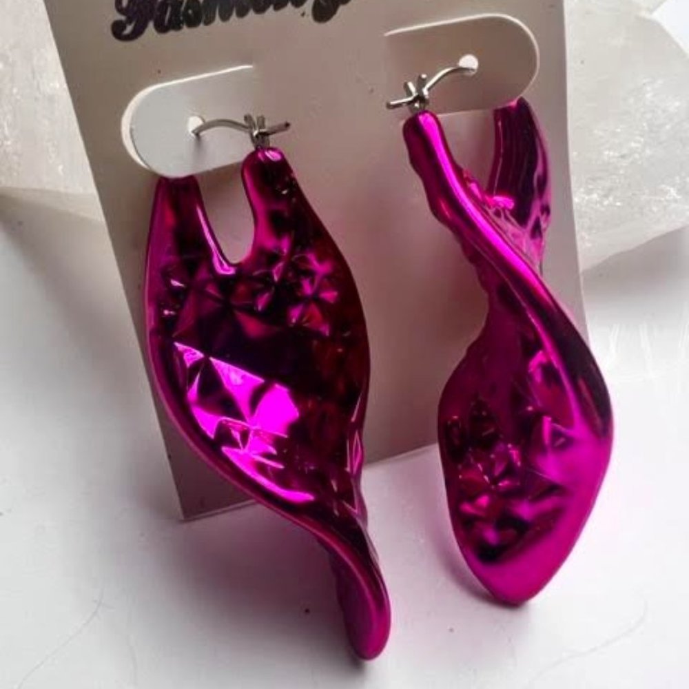 Glamour Pink Metallic Earrings